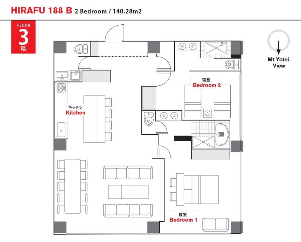 #floorplans Hirafu 188 2 bedroom 