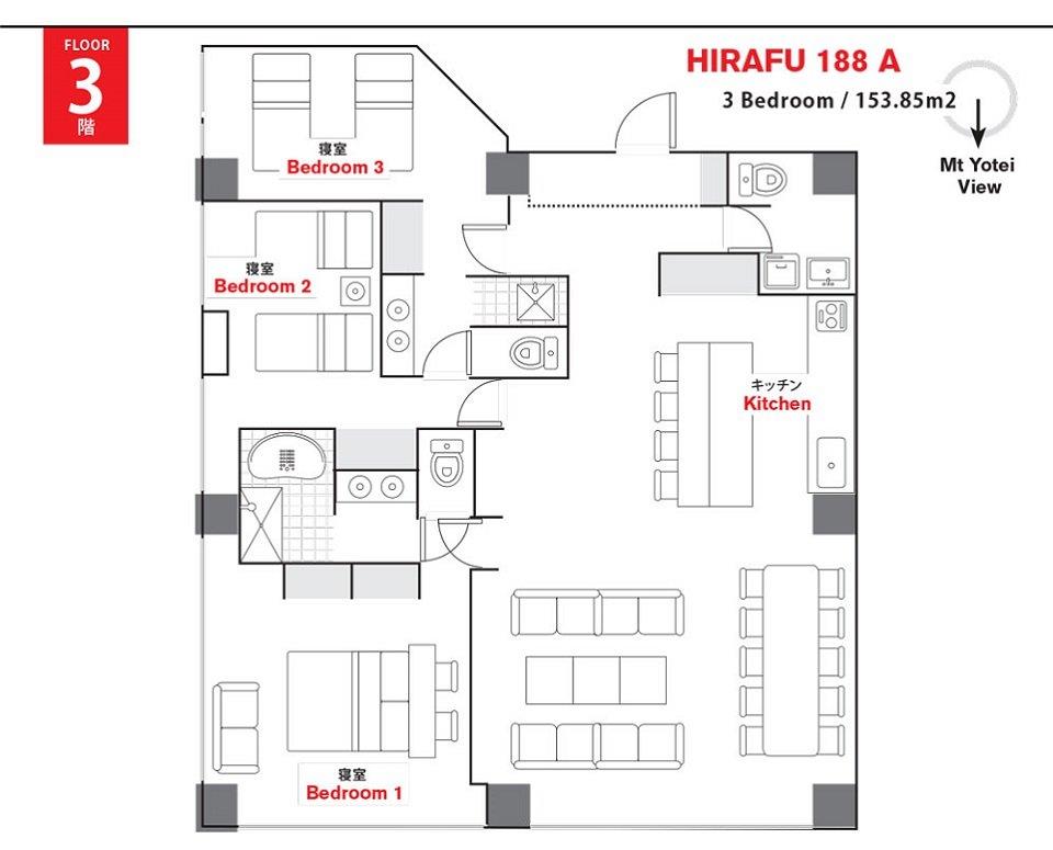 #floorplans Hirafu 188 3 bedroom 