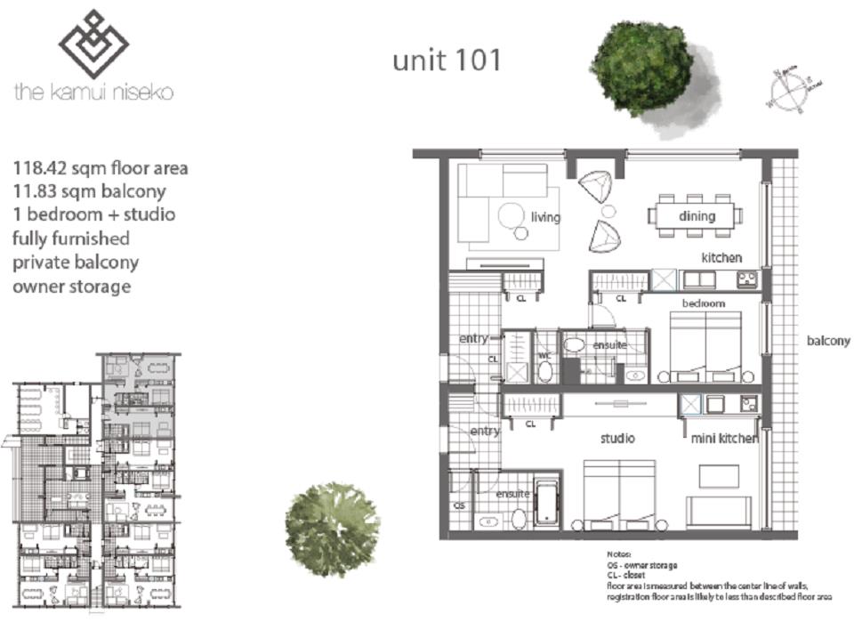 #floorplans Kamui Niseko 1 bedroom + Studio 2