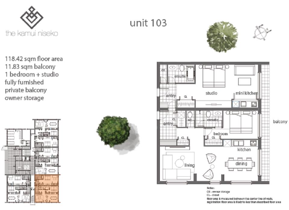 #floorplans Kamui Niseko 1 bedroom + Studio 4