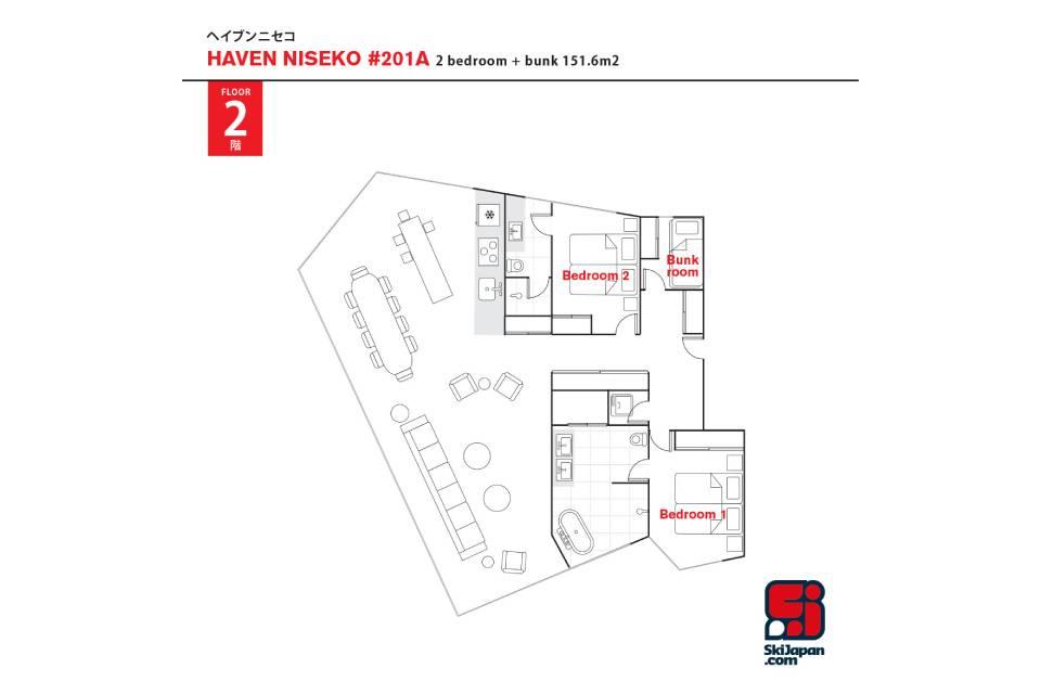 #floorplans Haven Niseko 2bedroom + Bunk 