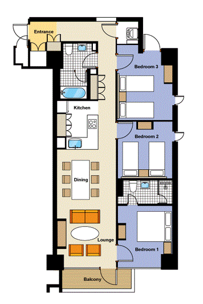 #floorplans 3 Bedroom Deluxe Apartment