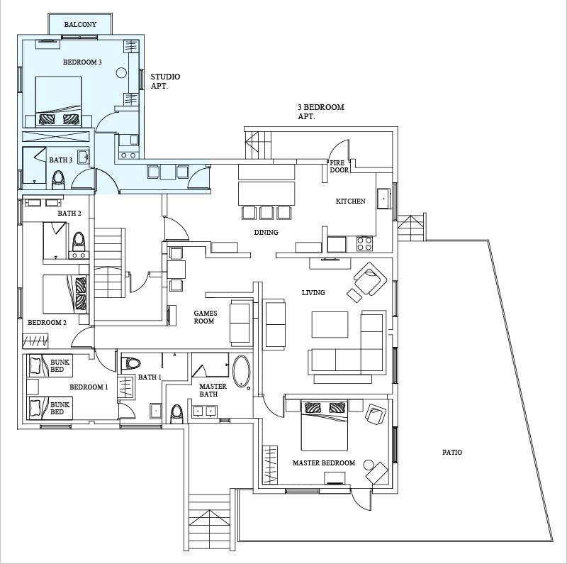 #floorplans 3 Bedroom Apt and 4 Bedroom (3 Bed + Studio) Apt