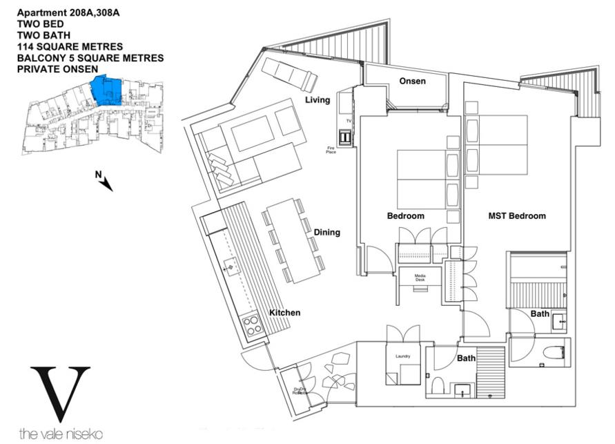 #floorplans The Vale 2 Bedroom Ski Side with Onsen